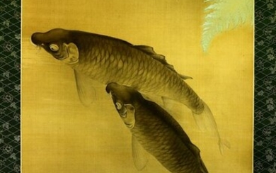 Hanging scroll painting - Silk - 'Hayashi Bunto' 林文塘(ca1882-1966) - Carp - With signature and seal 'Bunto' 文塘 - Japan - ca 1920-30 (Taisho/Showa)