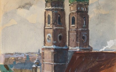 Heinrich Kley: Die Türme der Münchner Frauenkirche (Originalzeichnung)