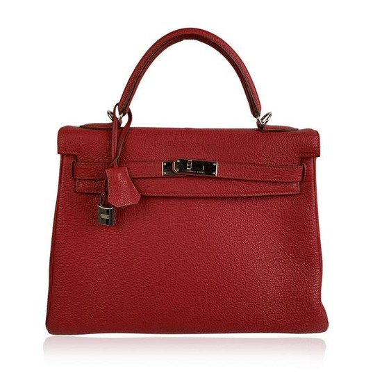 Hermes Red Leather Retourne Kelly 32 Top Handle Bag