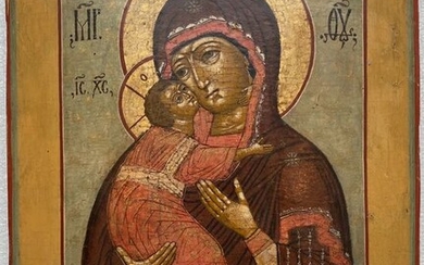 Icon, Blessed Mother Vladimirskaya - Wood - Early 19th century