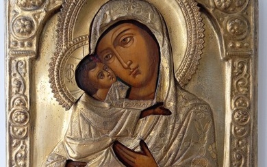 Icon - Mother of God of Vladimir - Brass, Wood