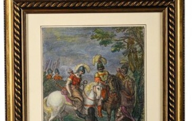 Illustration of "The Fables of John Dryden" 1797dotted engraving colored by handdrawn by Lady Diana Beauclerk ( 1734- 1808), engraved by Vanderburg, published by Edward Harding in London, framed 28 x 2 1 cm