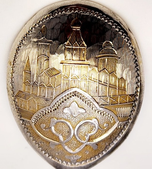 Imperial Russian 84 Silver Niello Enamel spoon d. 1886 Russe Rare - Spoon (1) - .875 (84 Zolotniki) silver