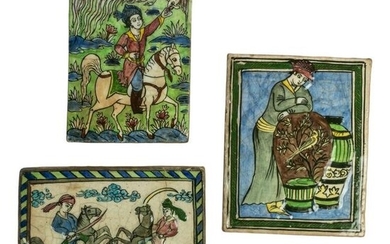 Indo Persian Orientalist Figural Art Pottery Tiles