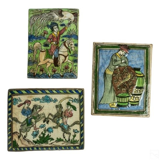 Indo Persian Orientalist Figural Art Pottery Tiles