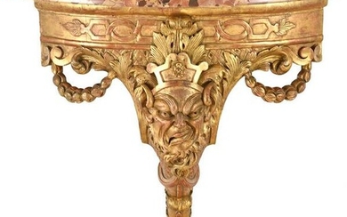 Italian Baroque Mask Carved Corner Console