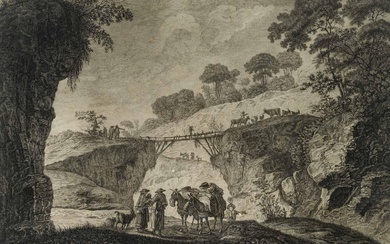 J. WANGNER (*1703) after PILLEMENT (*1728), Landscape with shepherds and mules, Copper engraving