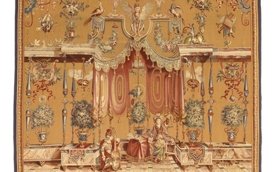 JEAN-BAPTISTE MONNOYER, after: A fine weave 19th century tapestry after the original LOUIS XIV “Musicians and Dancers”. W. 279 cm. H. 270 cm.