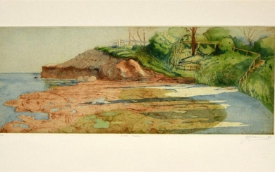 JOHN SPOONER, TABLE ROCK 1986, ETCHING 13/20, 24 X 60CM (IMAGE SIZE), UNFRAMED, CONDITION: VERY GOOD
