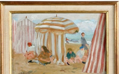 JONAS Lucien. (1880-1947). "Deauville, the tents". Oil on...
