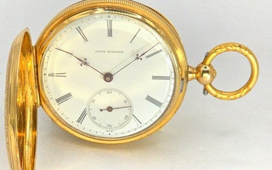 Jules Huguenin, Locle - Seltene 18Kt. Gold Savonette - Meistergravur - Doublekette - Switzerland around 1880