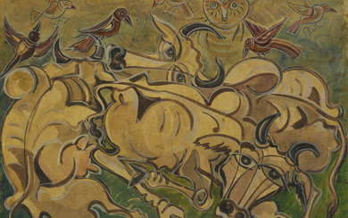 KAMRUL HASAN (1921-1988) Untitled (Bulls and Birds)