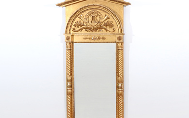 KARL THIMS MIRROR FACTORY, MIRROR. Gilded and bronzed. Empire, Stockholm work, first part of the 19th century. Label marked on the back.