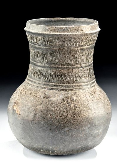 Korean Silla Grey Stoneware Jar w/ Incised Designs