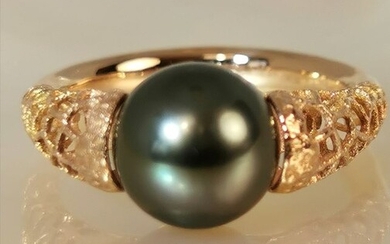 LOW RESERVE PRICE - 18 kt. Pink gold, Tahitian pearls, Ø 9,5 mm- aubergine shades - Ring