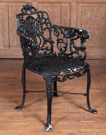 LYRE AND ROSE CAST IRON ARM CHAIR