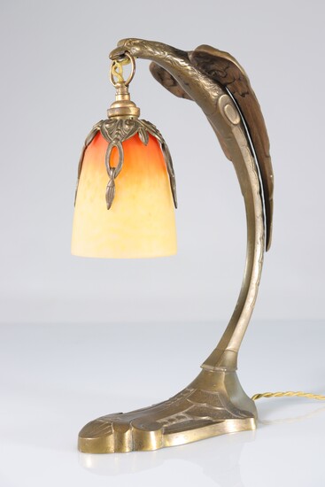 "Lampe de bureau en bronze "aigle" et bobèche Schneider1930"