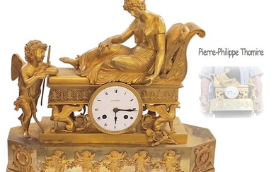 Large Museum Quality 19th C. Empire Ormolu Bronze Figural Clock, Signed By Thomire