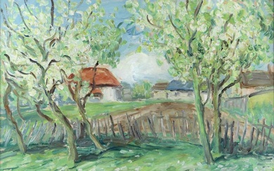 Léonard Bordes (1898-1969) - Vue d'un hameau eu printemps