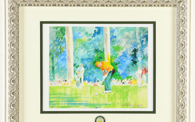 Leroy Neiman "Jack Nicklaus Putting at the Augusta National" Custom Framed Print with 1965 Masters Tournament Champion Pin