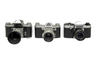 Lotto di tre macchine fotografiche 35 mm obiettivo