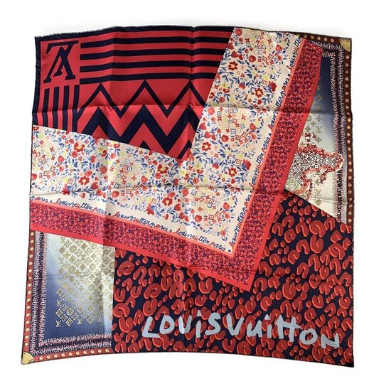 Louis Vuitton - Silk Square Scarf Monogram Leopard Tresor Red Scarf
