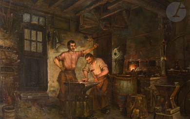 Lucien PRZEPIORSKI (1831-1911) Forgerons, 1891 Huile sur toile. Signée et datée en bas à droite....