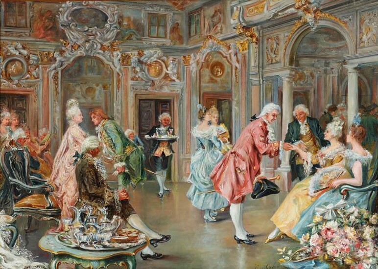 SOLD. Luigi Gasparini: “Ricevimento in PaLazzo Giovanelli”. Signed Luigi Gasparini. Oil on canvas. 70 × 94 cm. – Bruun Rasmussen Auctioneers of Fine Art