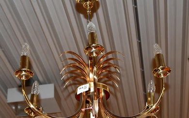 Lustre “palmier” vintage doré de style Maison Charles / Hollywood Regency, à six bras de...