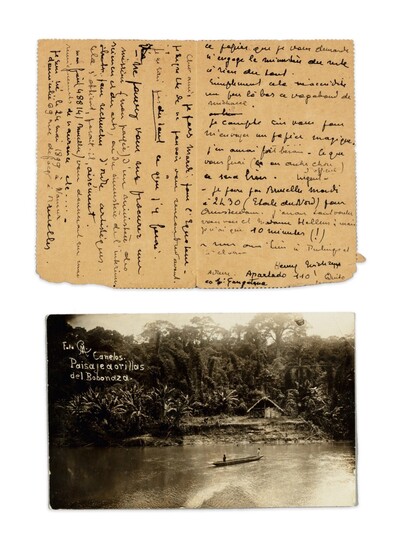 MICHAUX. Lettre et carte postale a Franz Hellens, 1927-1928, sur son voyage en Equateur.