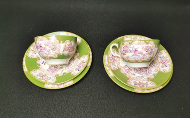 MINTON Inghilterra - Cup and saucer (6) - Porcelain service with "green coccatrice" decoration