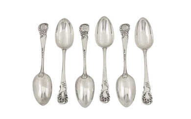 Maharaja Sir Duleep Singh - A set of six Victorian sterling silver dessert spoons, London 1854 and 1874 by George Adams of Chawner and Co