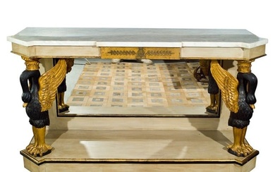 Maison Jansen Attr., Swan Motif Console Table, Giltwood, Marble, France, 1940s