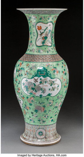 Maker unknown, A Chinese Enameled Famille Verte Porcelain Baluster Vase (late Qing dynast)