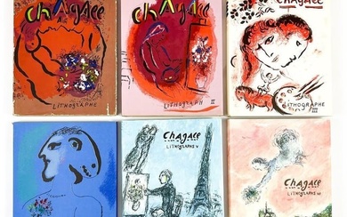 Marc Chagall (1887-1985) Lithographs Vol 1-6 W/ Signed and original pencil drawing by Chagall