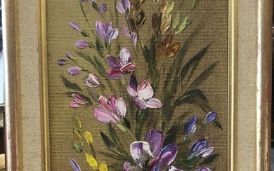 Marie SISTRIER Branchages fleuris Huile sur toile signée en bas à droite 61x18,5