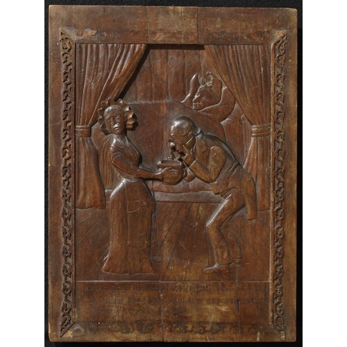 Medical - a French walnut panel, amusingly carved with a doc...