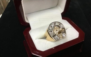 Men's 14K Gold Championship Custom Designed Horse Racing Ring with 1.75ct Diamonds