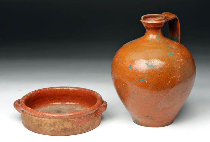 Mid-19th C. Spanish Glazed Pottery Vessels (2)