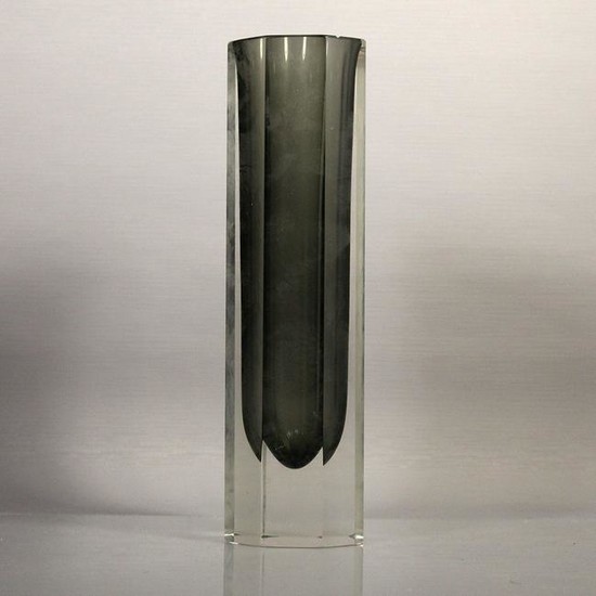 Mid-Century Modern Tall Smoke Glass Cylindrical Vase