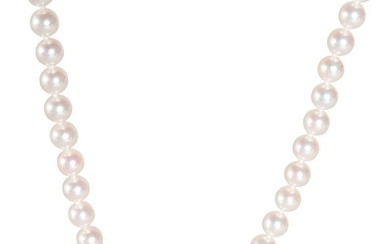 Mikimoto White Gold Akoya Graduated Pearl Strand Necklace With Diamond Rondelles