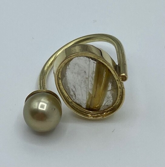 Mirdia Jewelry - Gold - 8,5 mm - 14 kt. Tahitian pearl - Ring - rutile quartz