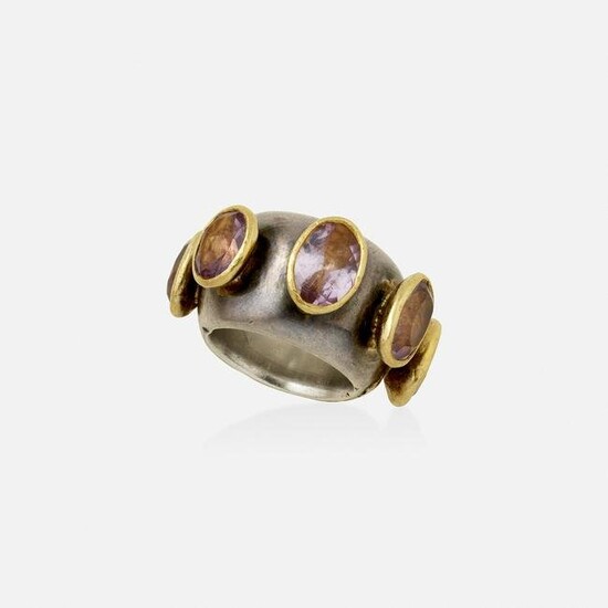 Monies, Amethyst, silver, and gold ring