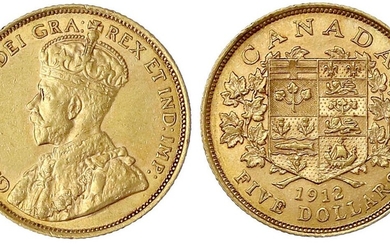 Monnaies et médailles d'or étrangères, Canada, Britannique, depuis 1763, 5 Dollars 1912. 8,36 g. 900/1000....