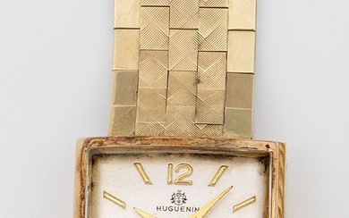 Montre-bracelet de dame Huguenin des années 1950 en or jaune, serti 585. Boîte de montre...