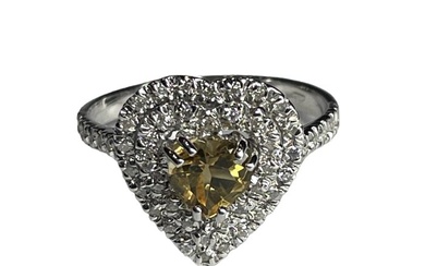 NO RESERVE PRICE - 18 kt. White gold - Ring Citrine - Diamonds
