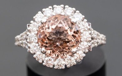 Natural Orangery Pink Morganite diamond ring - 14 kt. White gold - Ring - 4.62 ct Morganite - 1.74 carat Diamonds D VS
