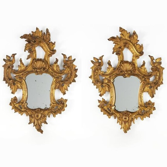 Nice pair Italian Rococo giltwood mirrors, signed