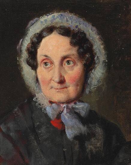 NOT SOLD. Nicolai Habbe: Portrait of Maria Elisabeth de Habbe b. Tegner. Unsigned. Oil on canvas laid on panel. 21.5 x 17.5 cm. – Bruun Rasmussen Auctioneers of Fine Art