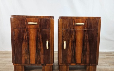 Nightstand (2) - Pair of Art Deco bedside tables in walnut - Burr walnut